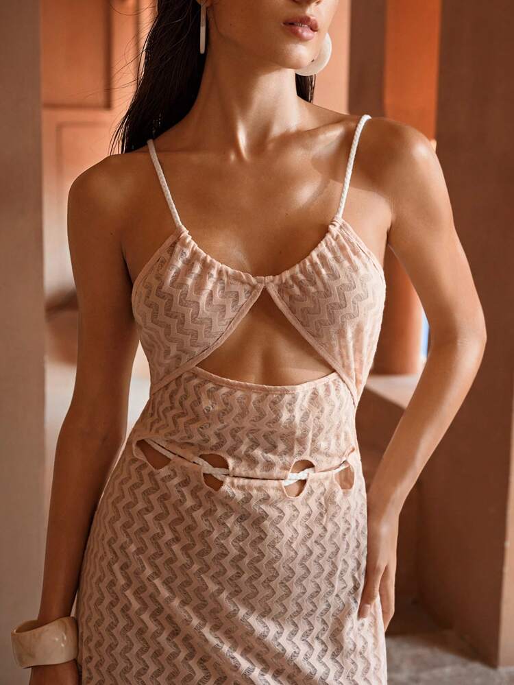 CUTOUT CHEVRON PATTERN COVER UP DRESS