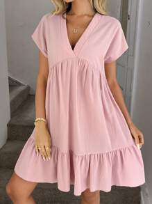 Easowa 女士短款休闲度假浪漫海滩粉色夏季连衣裙 - 粉色 - 查看 5