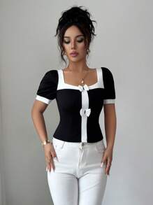 Elenzga Elegant Summer Vacation T-Shirt For Ladies - Black - View 3