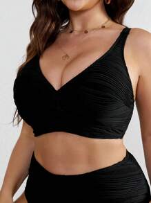 Swim Vcay Plus Size Women Bikini Top With Adjustable Straps, Comfortable & Soft Material, Versatile For Beach, Swimming, Summer Vacation - Black - View 4