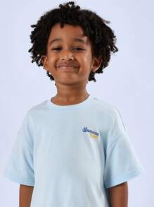 SUMWON Social Club Summer T-Shirt With Lemonade Print Kids Casual Vacation Beach Short Sleeve Streetwear Tee - Blue - View 5