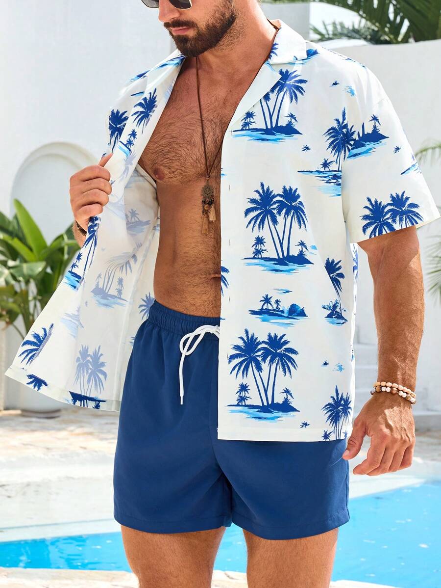 Surfspeed Men's All-Over Print Short Sleeve Top And Pocket Shorts Beach Outfit Set - White - View 1