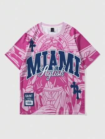 Street Life Camiseta de manga corta con estampado de eslogan para hombre, adecuada para el uso diario en primavera/verano