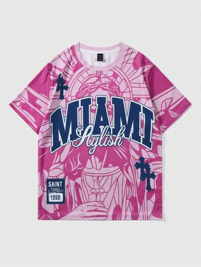 Prep Camiseta de manga corta con estampado de eslogan para hombre, adecuada para el uso diario en primavera/verano