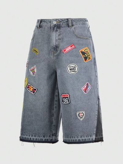 Prep Herren Lässige vielseitige Jeans aus Denim mit Pattentaschen & Vorderschlitz