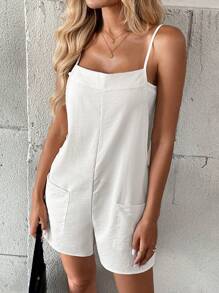 Solid Color Summer Casual Versatile Pocket Jumpsuit