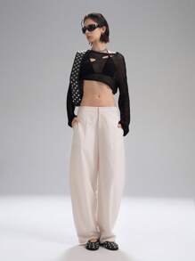 LYSMO 2025 新款春夏中性风喇叭阔腿西装裤职业女性秋冬装 - 杏色 - 查看 7