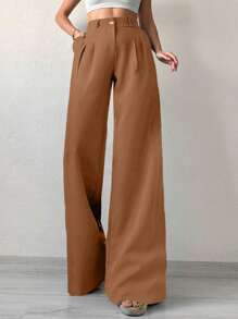 EURMUSE Solid Wide Leg Suit Pants - Camel - View 1