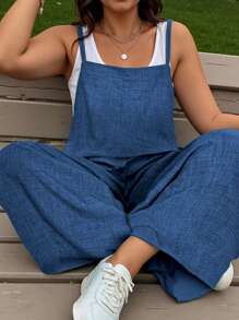 EMERY ROSE Tuta casual con colletto quadrato a effetto di tela di jeans, di taglia comoda, adatta per uso domestico e all'aperto
