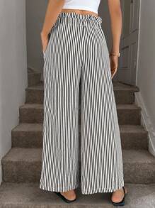 Easowa Pantalones casuales con rayas para mujer, nuevos pantalones rectos anchos y sueltos con efecto de drapeado, look alargado, para primavera y otoño