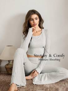 Ocili 2 件女士蕾丝边休闲上衣和裤子套装