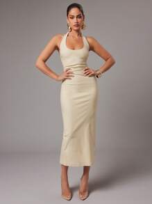 Silquee 女式纯白色露背吊带连衣裙，春夏 - 白色 - 查看 3