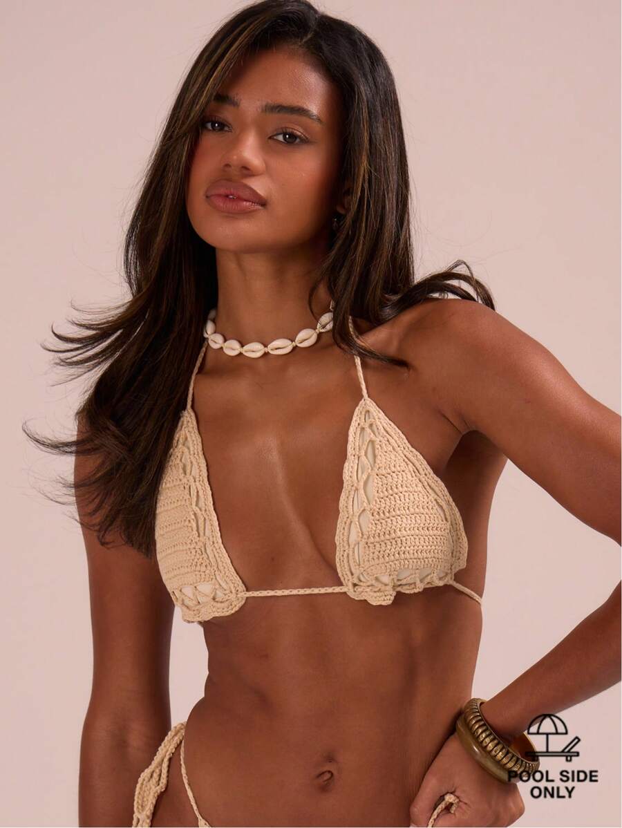 Musera Resort Extreme Applique Crochet Bikini Top Summer Beach Resort Holiday - Cream - View 1