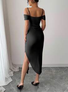 Elenzga Vestido elegante con dobladillo asimétrico y tirantes