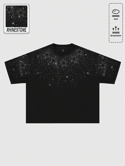Street Life Men's Sparkling Star Rhinestone Embellished Short Sleeve T-Shirt