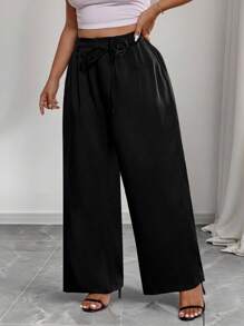 Elenzga Plus Size Women's French Black Slim Trousers, Three-Dimensional Flower Decoration Rope Matching, Business Exquisite Matching Fall Cloth For Women