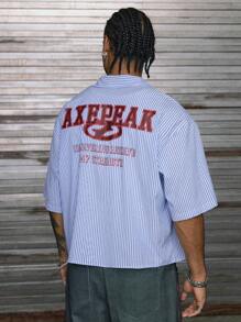 AXEPEAK Camisa Masculina com Gola Polo de Manga Curta, Modelagem Larga, com Estampa nas Costas - Azul - Visão 3