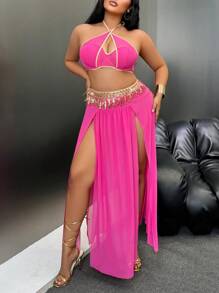 Fantasy Costume 3pcs/Set Sequined Tassel Skirt + Sexy Bra + Thong Underwear