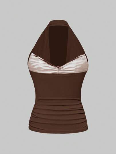 J-Fashion Camiseta de tirantes de mujer con diseño de rayas en negro y gris, estilo Y2K en 2 en 1