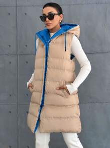 EURMUSE Chaleco acolchado con cremallera y capucha con cordón, talla pequeña - azul real - Ver 4