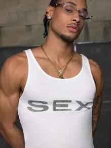 AXEPEAK Áo ba lỗ rộng rãi cổ tròn họa tiết chữ mùa hè cho nam - trắng - Xem 3