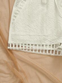 女式纸袋腰口袋扭纹休闲短裤 - 杏色 - 查看 7