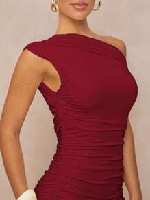 Lumalex Sleeveless V-Neck Ruched Waist Slit Hem Mini Dress For Women