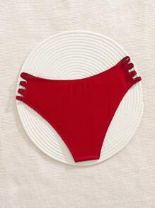 SHEIN Swim 女士夏季纯色泳装短裤，适合休闲度假、派对、海滩 - 紅色 - 查看 2