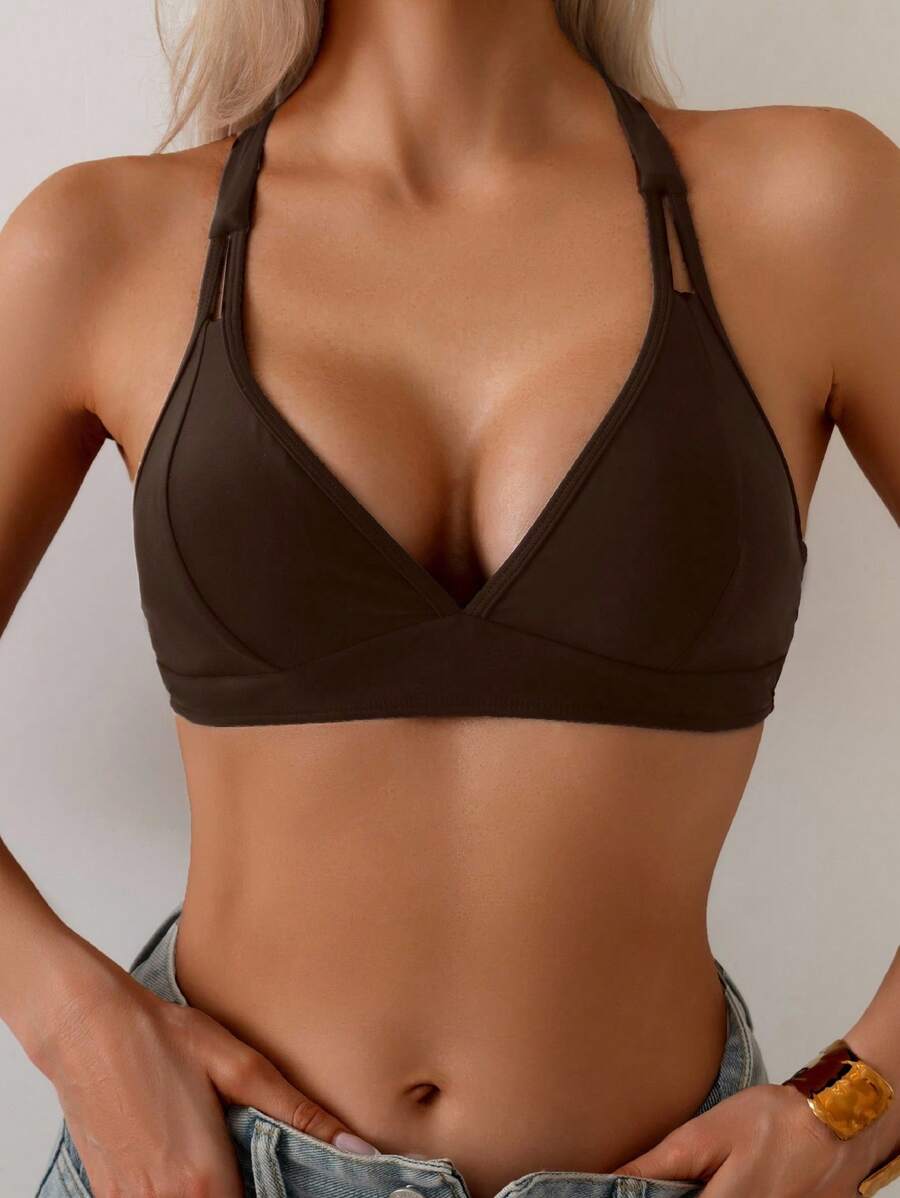 Swim Basics 女士纯色交叉背带简约休闲比基尼上衣