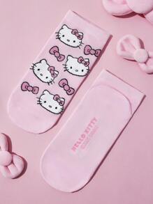 HELLO KITTY AND FRIENDS | SHEIN 4 双可爱猫咪图案柔软透气吸湿排汗女士短袜，加固脚趾和脚跟，适合所有季节，粉色和白色 - 粉色 - 查看 11