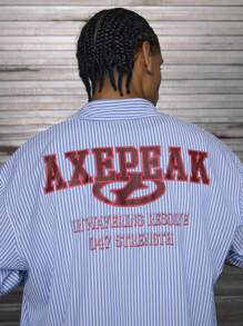 AXEPEAK Camisa Masculina com Gola Polo de Manga Curta, Modelagem Larga, com Estampa nas Costas - Azul - Visão 5