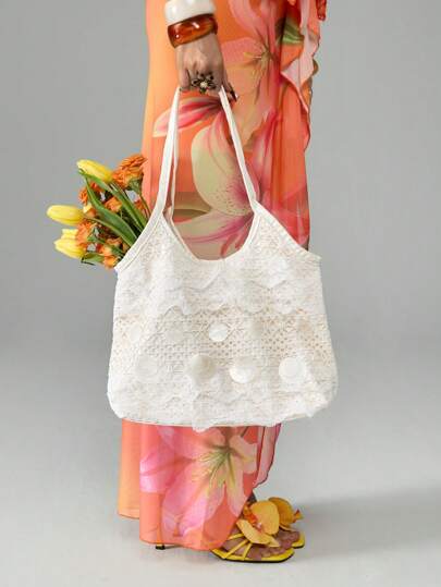 Bolso de tela dulce con hombro descubierto y encaje con diseño de concha