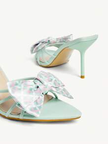 CUCCOO CHICEST Giày cao gót quai mảnh mũi nhọn thắt nơ bằng da nhân tạo màu xanh bạc hà dành cho nữ, thanh lịch và lãng mạn, thích hợp cho tiệc trà chiều, hẹn hò, tiệc tùng, ngày lễ - màu xanh lá - Xem 10