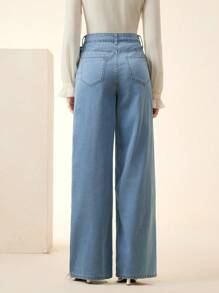 Anewsta Fashionable Women's Straight Leg Heavy-Duty Denim Jeans - Blue - View 2