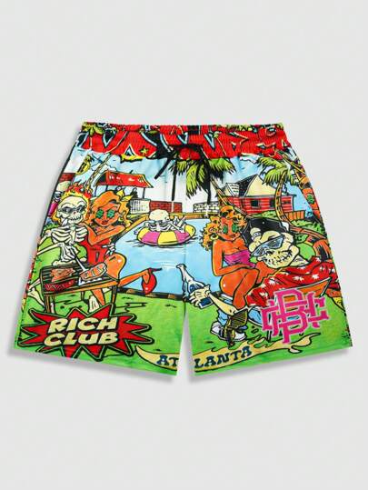 Street Life Men's Streetwear Printed Shorts, Suitable For Daily Wear, Spring/Summer
