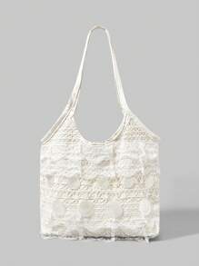 ROMWE Fashion Shell Lace One Shoulder Sweet Fabric Bag - White - View 2