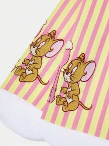 TOM & JERRY X SHEIN 1 Pair Women Cute Cartoon And Striped Pattern Mid-Calf Socks - Multicolor - View 3