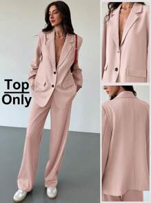 Aloruh 年轻女士简约通勤灰色纹理超大宽松长袖西装外套 - 淺粉色 - 查看 1