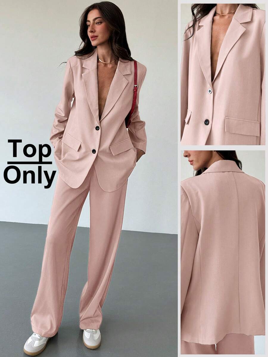 Aloruh 年轻女士简约通勤灰色纹理超大宽松长袖西装外套 - 淺粉色 - 查看 1