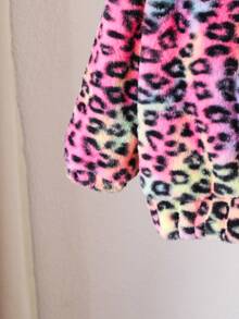New Style Girls Young Girl Autumn/Winter Casual Reversible Hooded Leopard Print Fluffy Wind Jacket Fall - Black - View 6