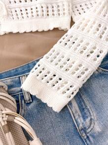 SHEIN Teens Girls' Apricot Casual Vacation Short Cropped Cardigan With Bow Accent, Textured Vintage Floral Lace, Oversized Long Sleeve, Can Be Worn Alone Or Layered, Suitable For Daily Wear, French & Korean Fashion Style, Back To School Teen Girl Clothes Sweaters Summer Clothes For Teens Sweater Beige Clothes For Teen Girls Tween Girl Clothes Sweaters Tie Front Sweater,In Fall/Winter