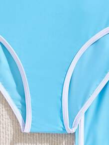 Tween Girl Light Blue Sweet Solid Color English Letter Print Comfortable Fashion One-Piece Swimsuit With Bottoms Sky Blue Swimsuit Girls California Swimsuit Girls Sky Blue Swimsuit Girls Tankini Swimsuit Set Girls Swimsuit With Shorts Two Piece Swimsuit For Girls Girls Sky Blue Swimsuit Set Girls Tankini Swimsuit With Shorts Aqua Blue Kids Swimsuit Girls Swim Set - Baby Blue - View 5