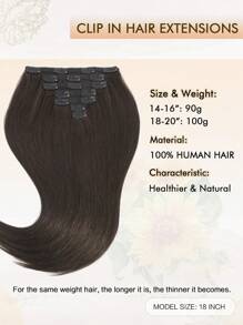 7Pcs Straight Clip In Hair Extensions Real Human Hair 14-20" Double Weft Hair Extensions Clip Ins Hair Extensions - S3 - View 3