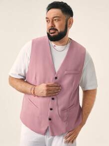 EASEVO Chaleco de traje tejido rosa de talla grande con ajuste ceñido sin mangas para hombres de moda urbana