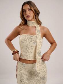 SHEIN BAE Canotta da donna decorata con paillettes a fiori, stilosa per l'estate