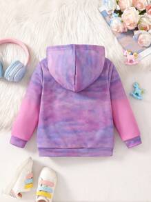 Young Girl Casual Dreamlike Purple Gradient Tie-Dye Unicorn Print Hooded Long Sleeve Sweatshirt, Suitable For Spring And Autumn Fall Winter - Purple - View 2
