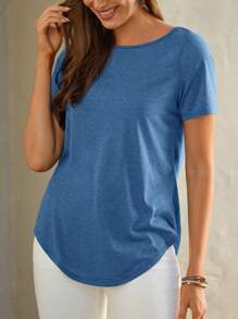 EMERY ROSE Camiseta unicolor bajo curvo - Agua verde azul - Ver 6