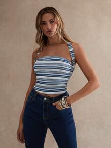 Glamine Women's Summer Casual Beach Vacation Sleeveless Striped Camisole - Blue - View 6