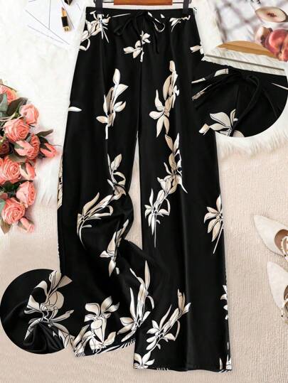 SHEIN LUNE 女式花卉印花休闲宽松裤，度假风格