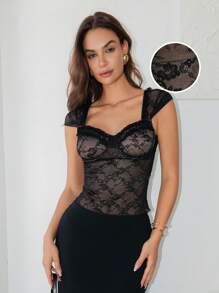 Lavishia Maiou sexy cu dantelă, la modă pentru vară, tricouri sexy de petrecere, business casual, femeie de serviciu, femei de birou, pentru femei, business casual, ținute pentru femei de afaceri, femei profesionale, ziua de naștere, pentru femei, ziua de naștere, club de ziua de naștere - alb - Vizualizare 4